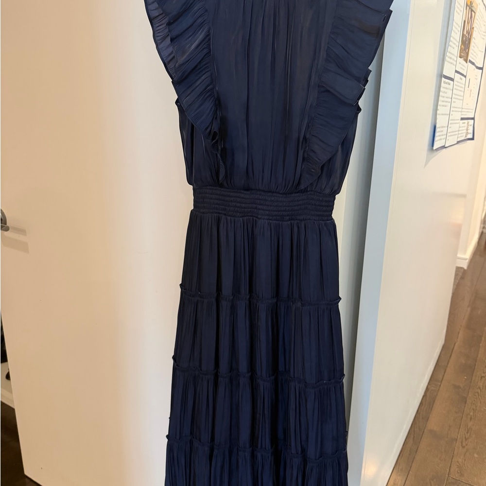 Lulu's Navy Ruffled Smocked Midi Dress - Picture 2 of 7